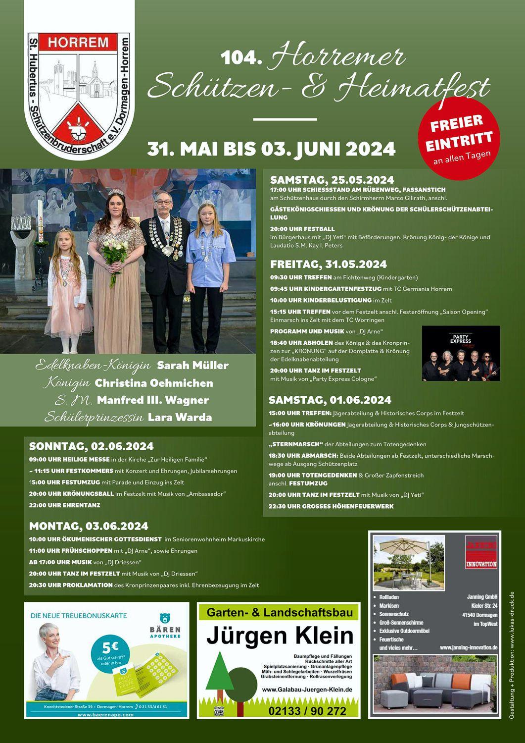 Plakat zum 104. Horremer Schützen- & Heimatfest 2024