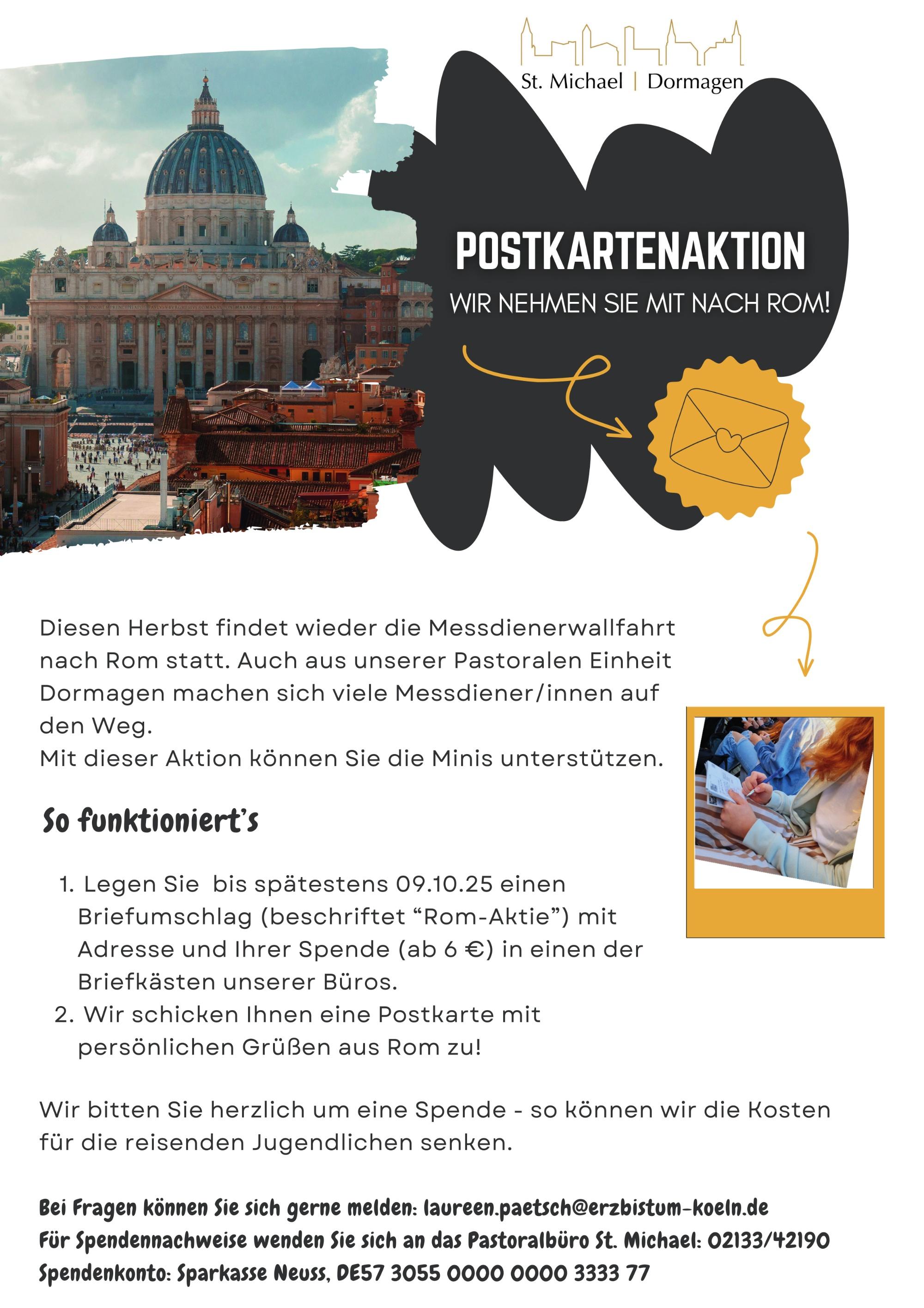 Flyer zur Postkartenaktion zur Messdiener Romwallfahrt