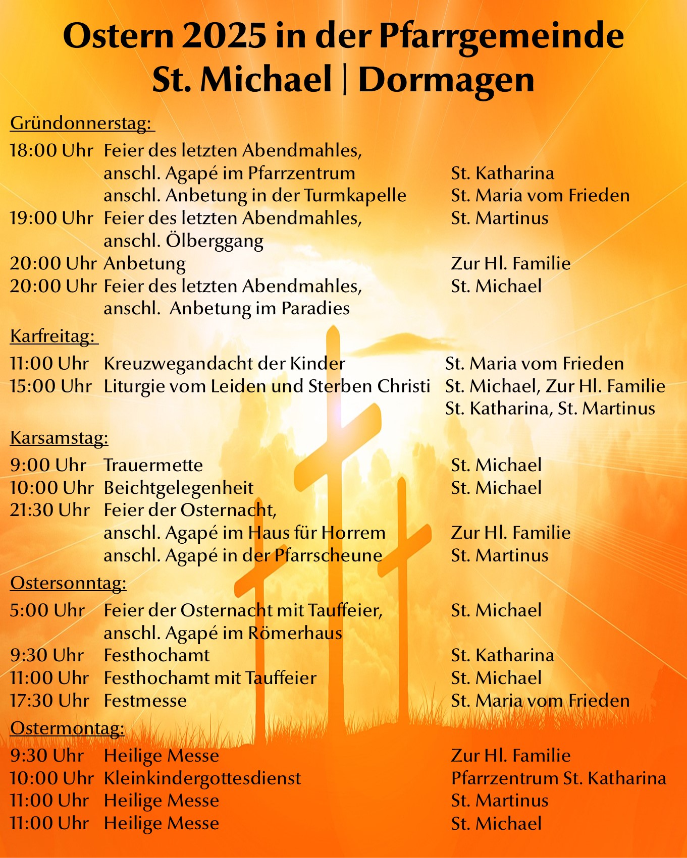 Übersicht Gottesdienste Ostern 2025