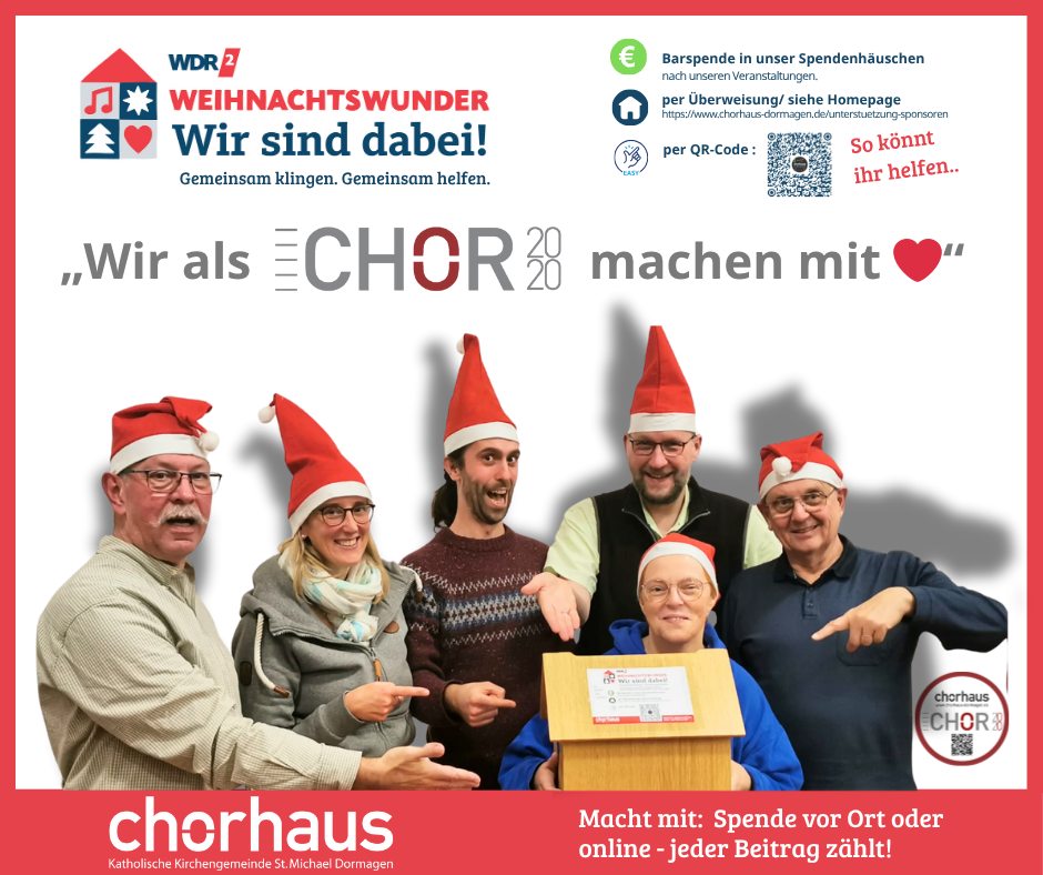 CHOR2020 beteiligt sich beim WDR 2 Weihnachtswunder 2025